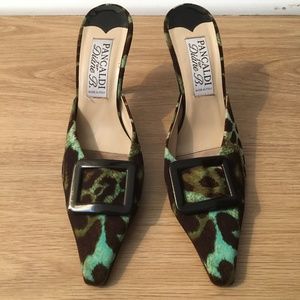 Pancaldi Turquoise and Brown Animal Print Heels